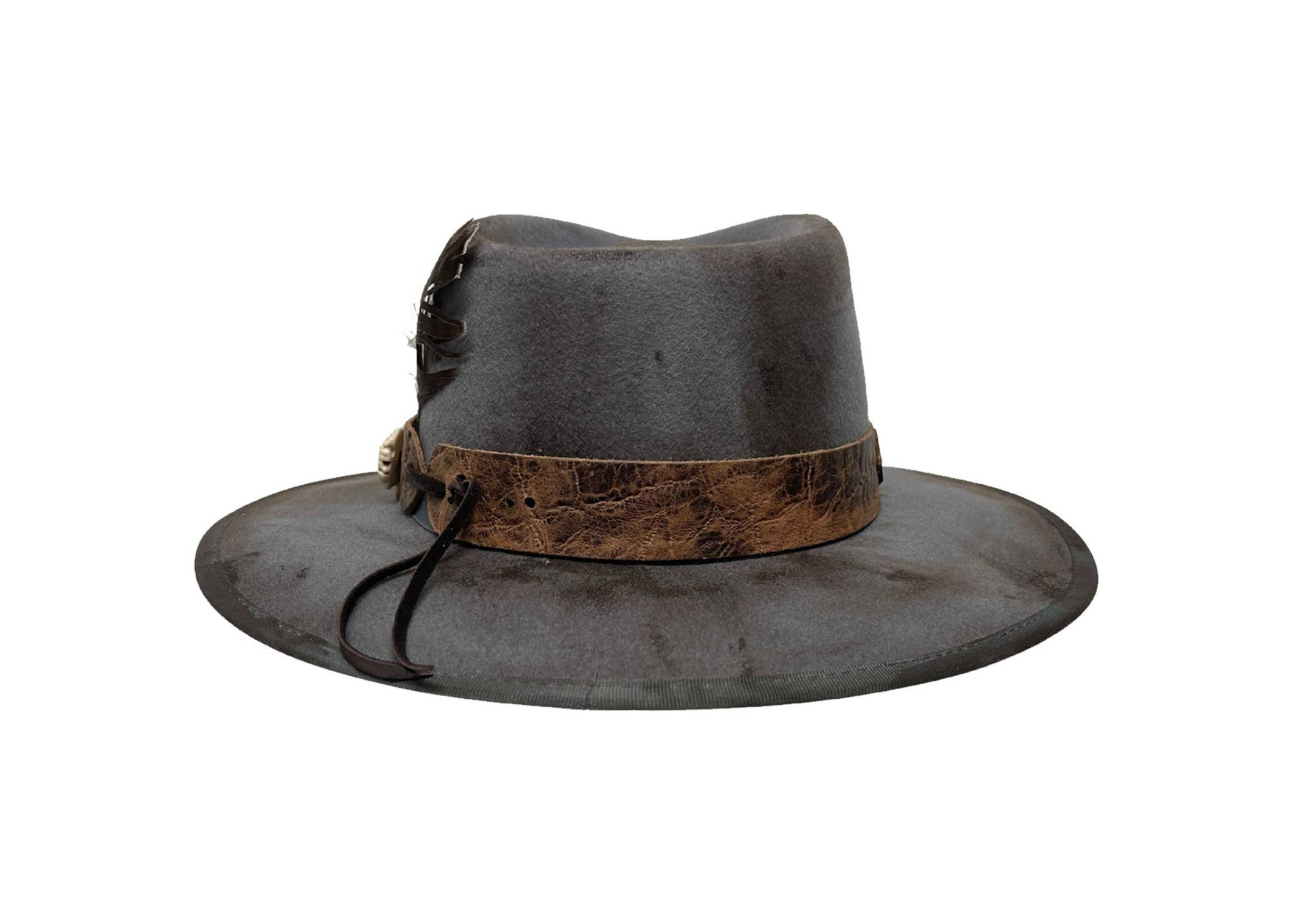 Blue & Brown Vintage Inspired Distressed Fabric Band Rustic Western Fedora Hat 10626-default-L.jpg main image 4